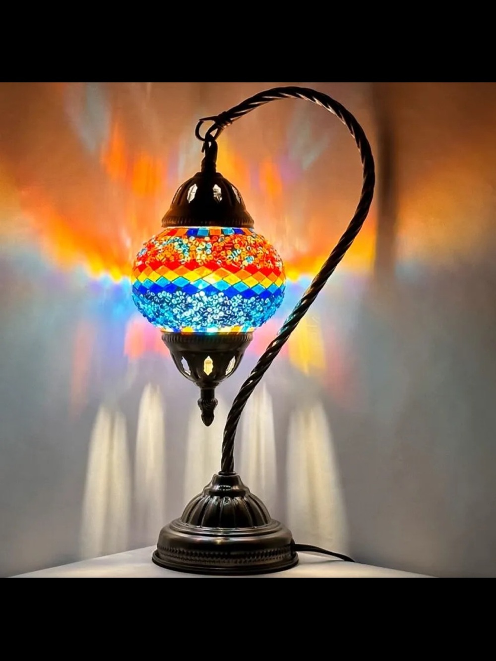 Handmade Turkish Mosaic Table Lamp Glass Boho Moroccan Accent Light FREE SHIP 💥